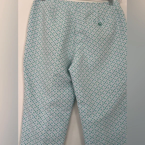 EP Pro Teal and White Floral Eyelet Marseille Pants Size 10 - Picture 2 of 13
